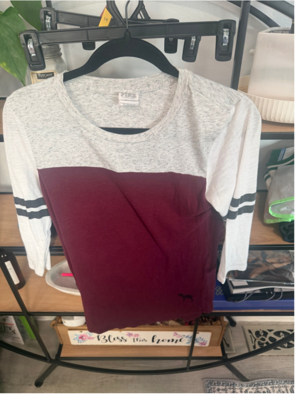 Women's PINK Victoria's Secret Long Sleeve Tee XS Burgundy Gray
